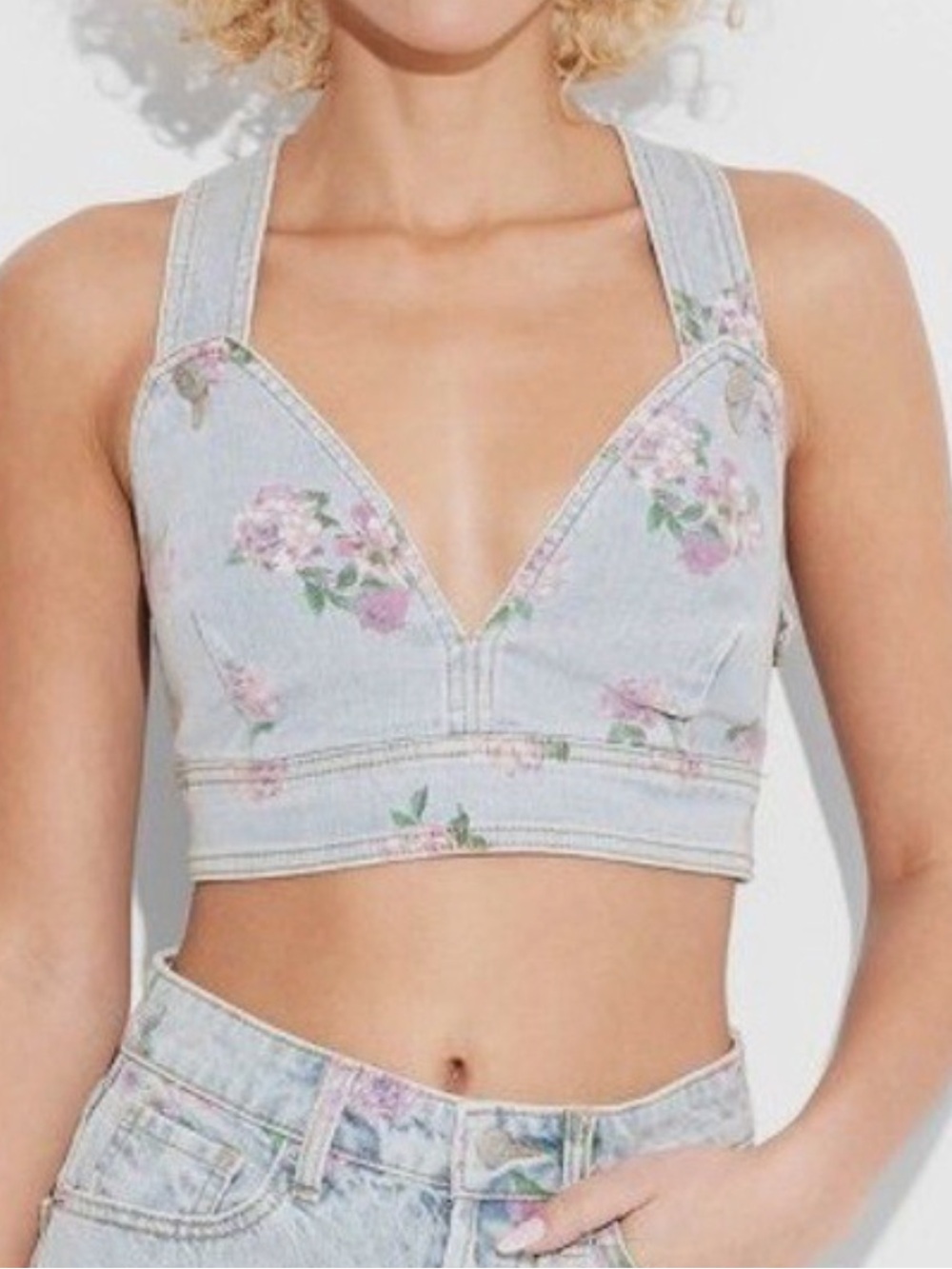wild fable Light Blue Denim Floral Cropped Tank